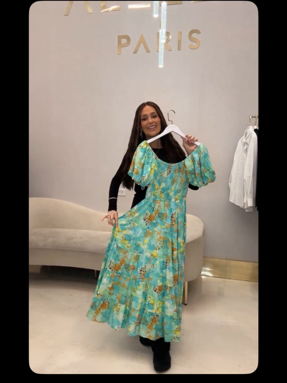 Aqua Floral Puff-Sleeve Maxi Dress - Unbranded